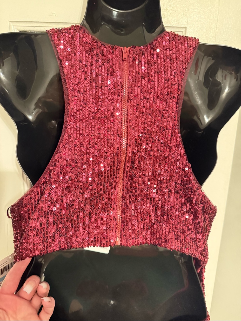 NWT Morgan & Co Sequin High Neck Keyhole Open Back Formal Evening Gown Merlot 5 - Picture 11 of 15